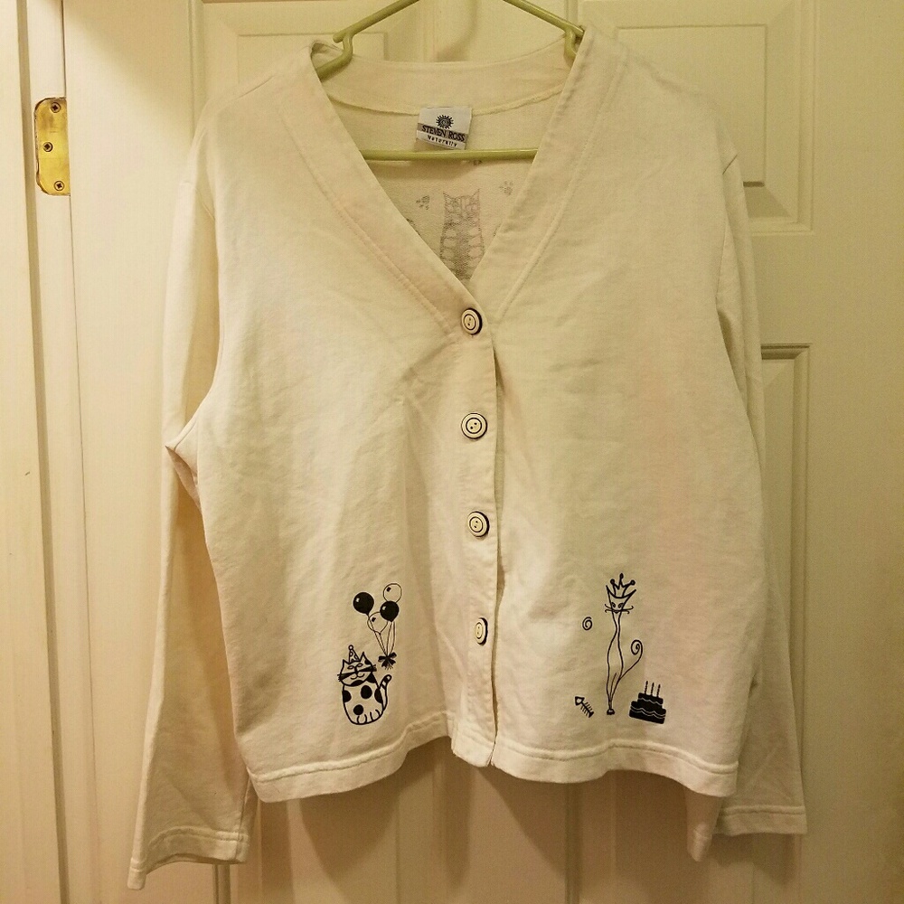Cute Off White Cat Cardigan